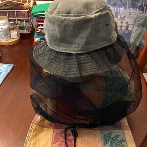 Olive Green Bucket Hat with Hidden Bug Net